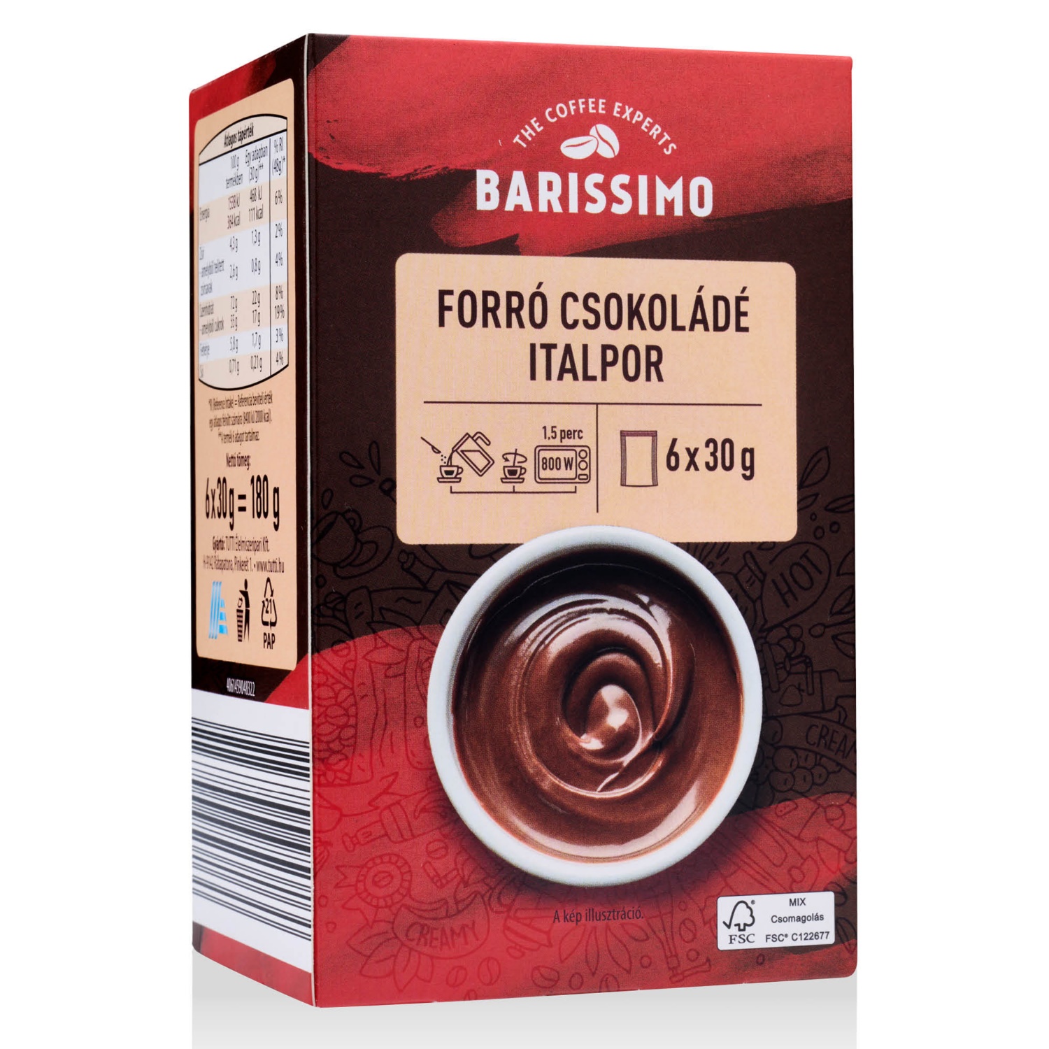 BARISSIMO Forró csokoládé italpor, klasszikus, 6 tasak