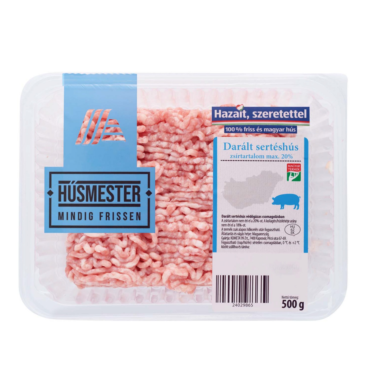 HÚSMESTER Friss darált sertéshús, zsírtartalom: max. 20 %, 500 g