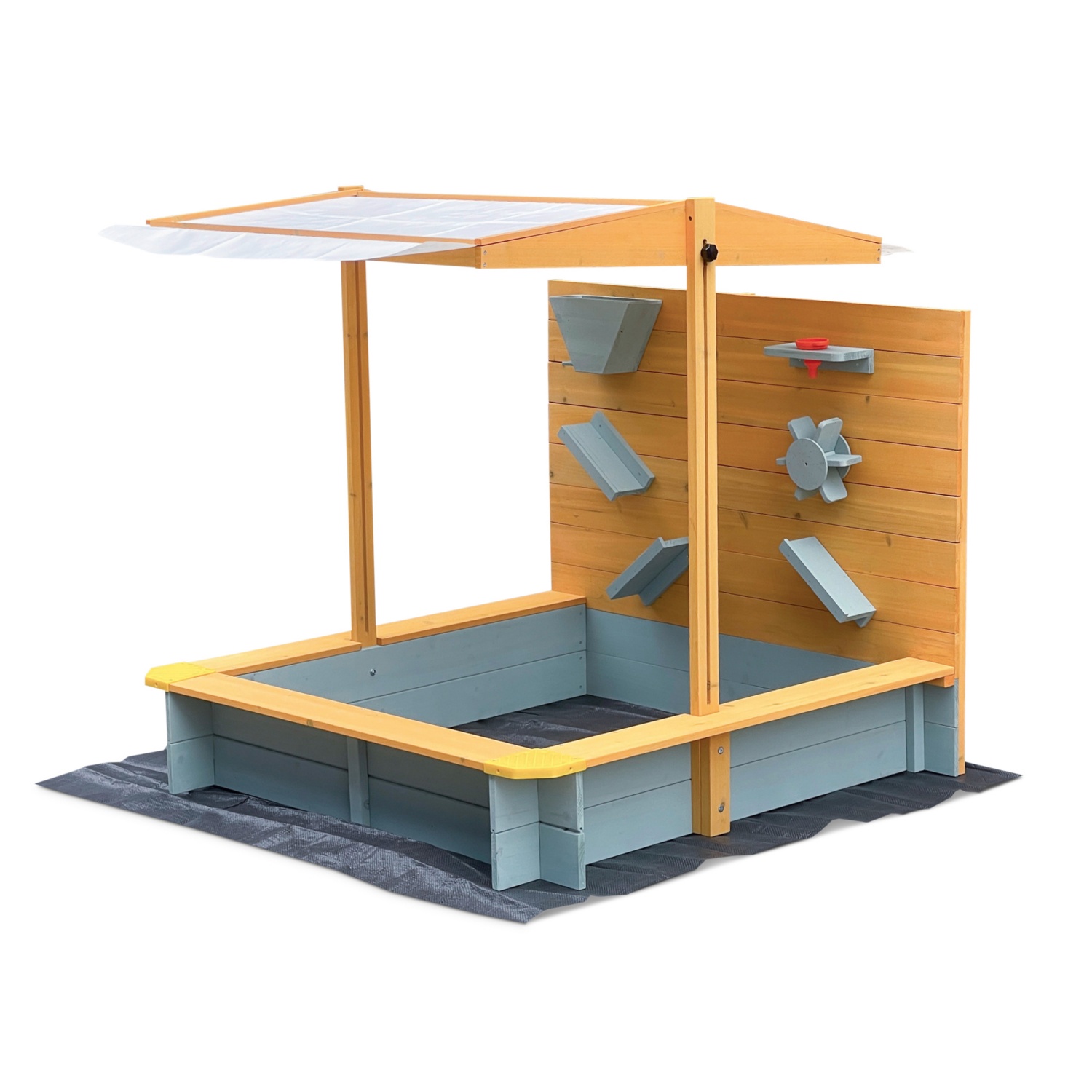 HOME DELUXE Sandkasten mit Überdachung - Holz/Grau