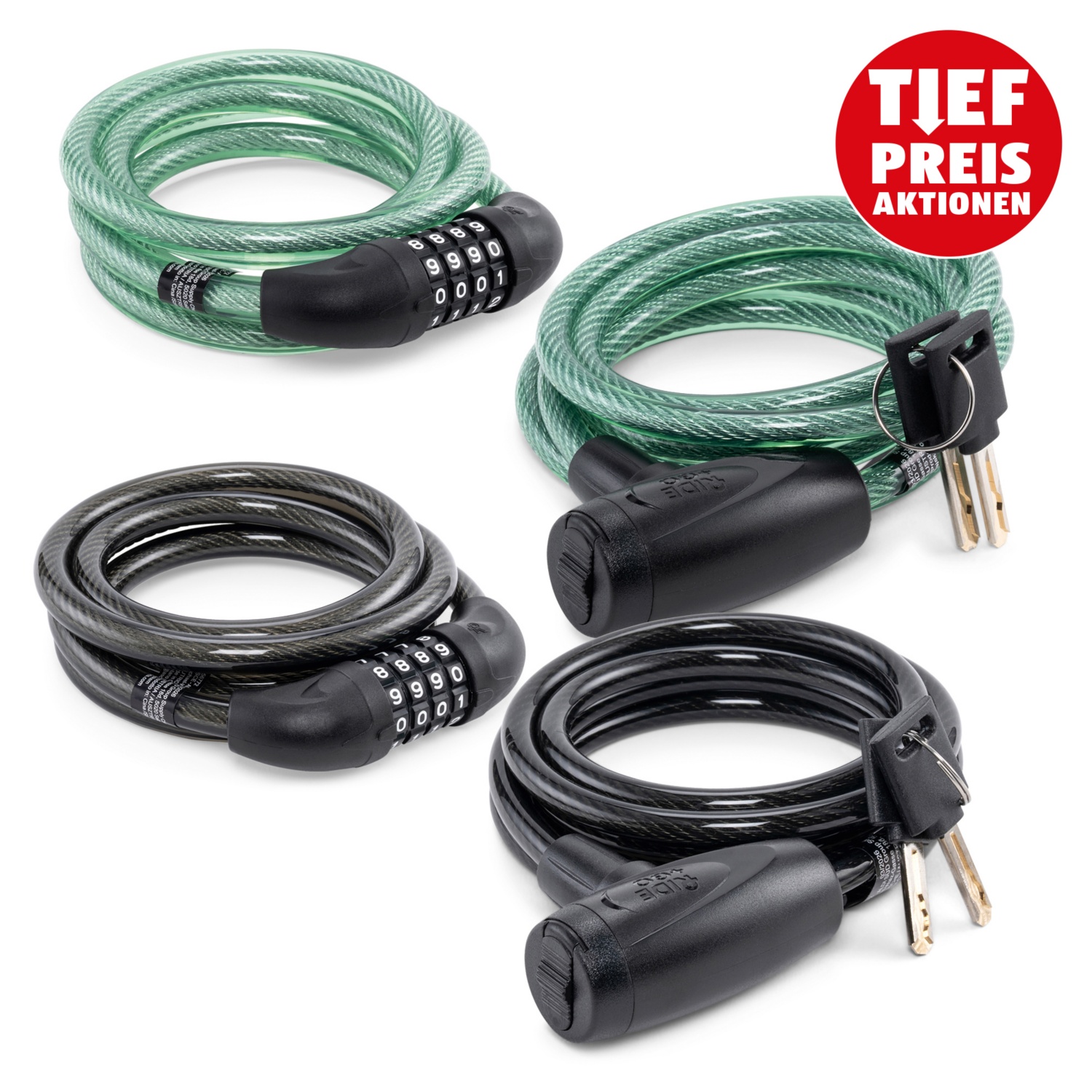 RIDE+GO Fahrrad-Spiralkabelschloss