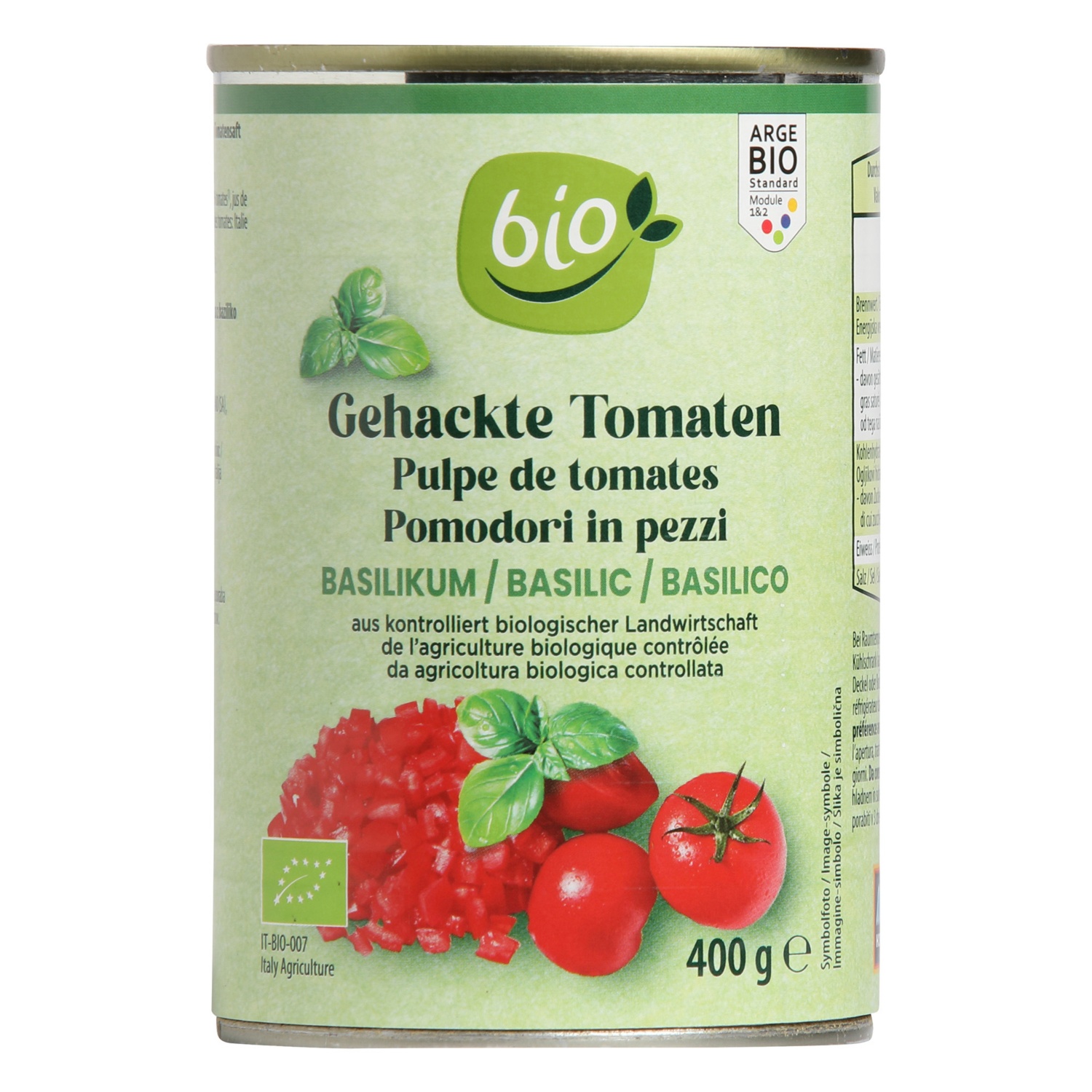 BIO gehackte Tomaten, Basilikum