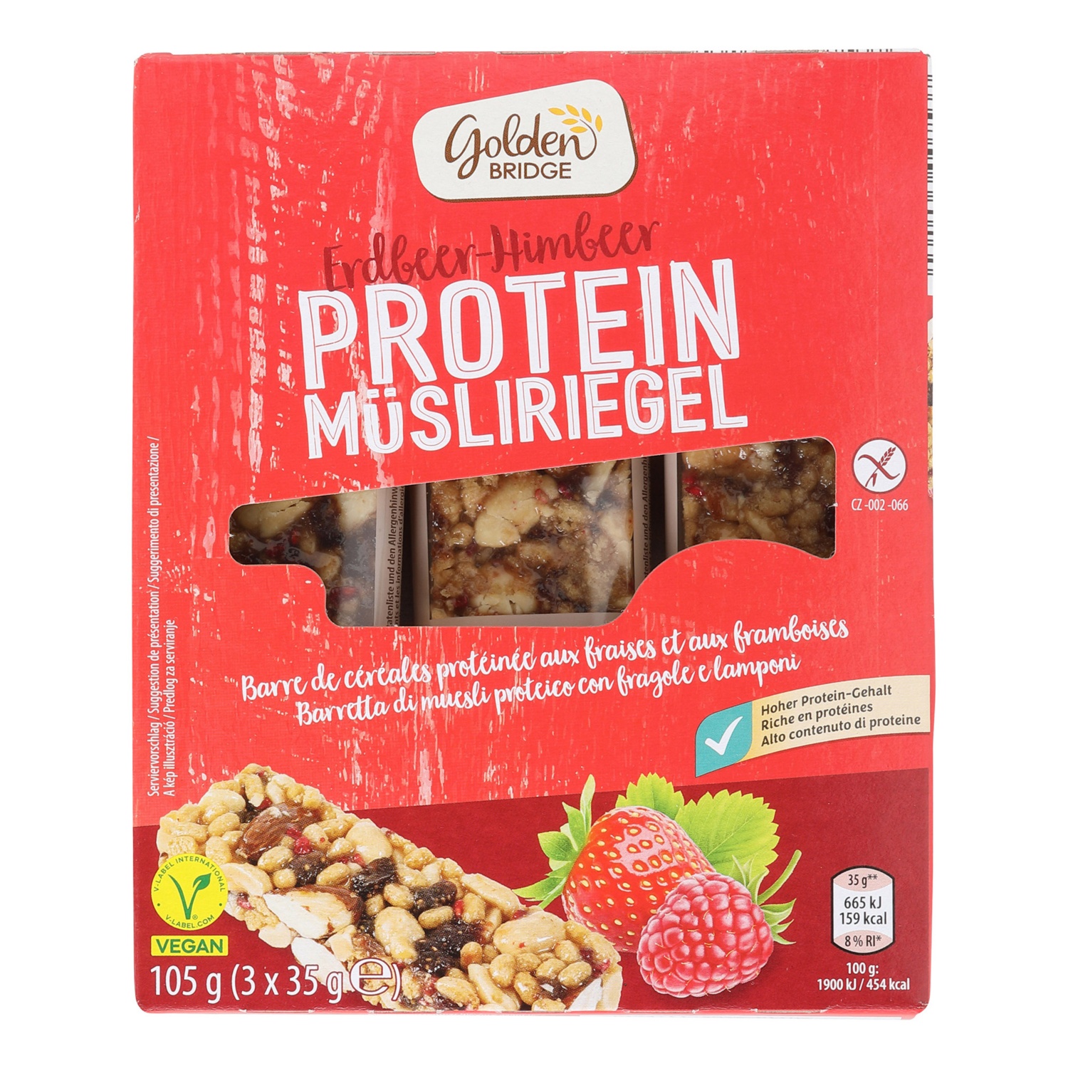 GOLDEN BRIDGE Barretta di müesli proteica, fragola-lamponi