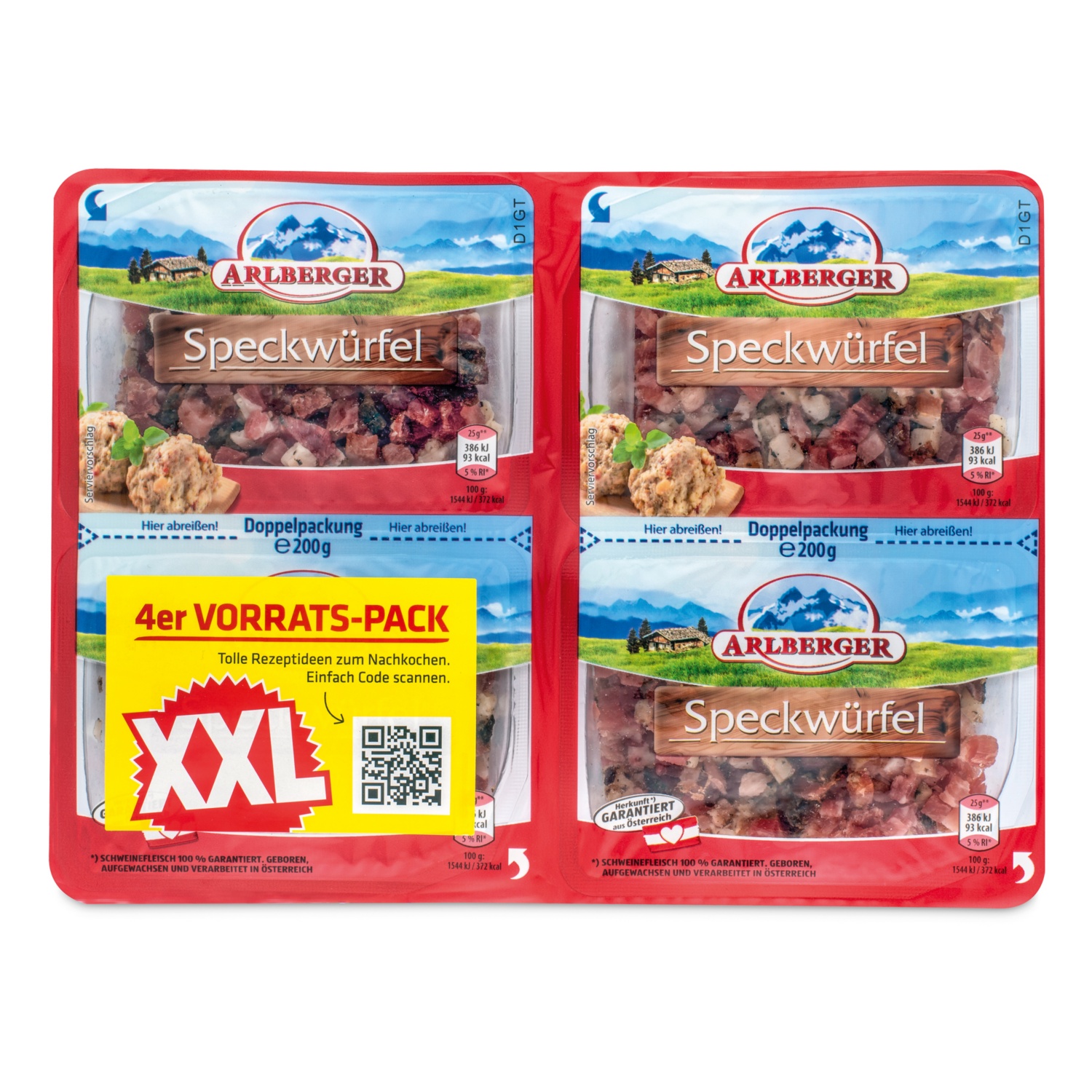 GENUSS 100% AUS ÖSTERREICH XXL Kockázott szalonna, 400 g