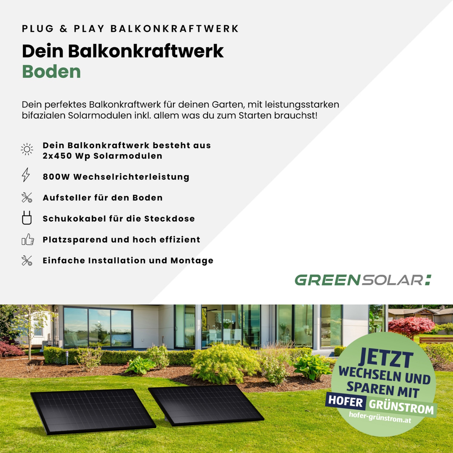 GREEN SOLAR Balkonkraftwerk Boden 900/800 W