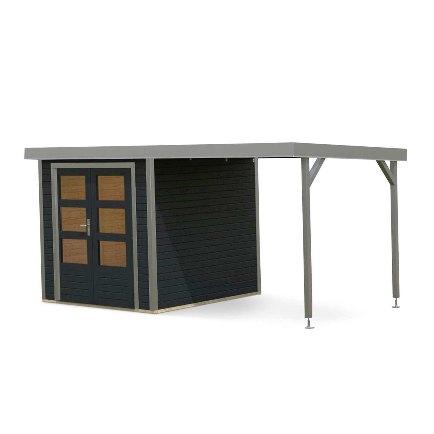 Gartenhaus Hybrid Modern X mit Anbaudach