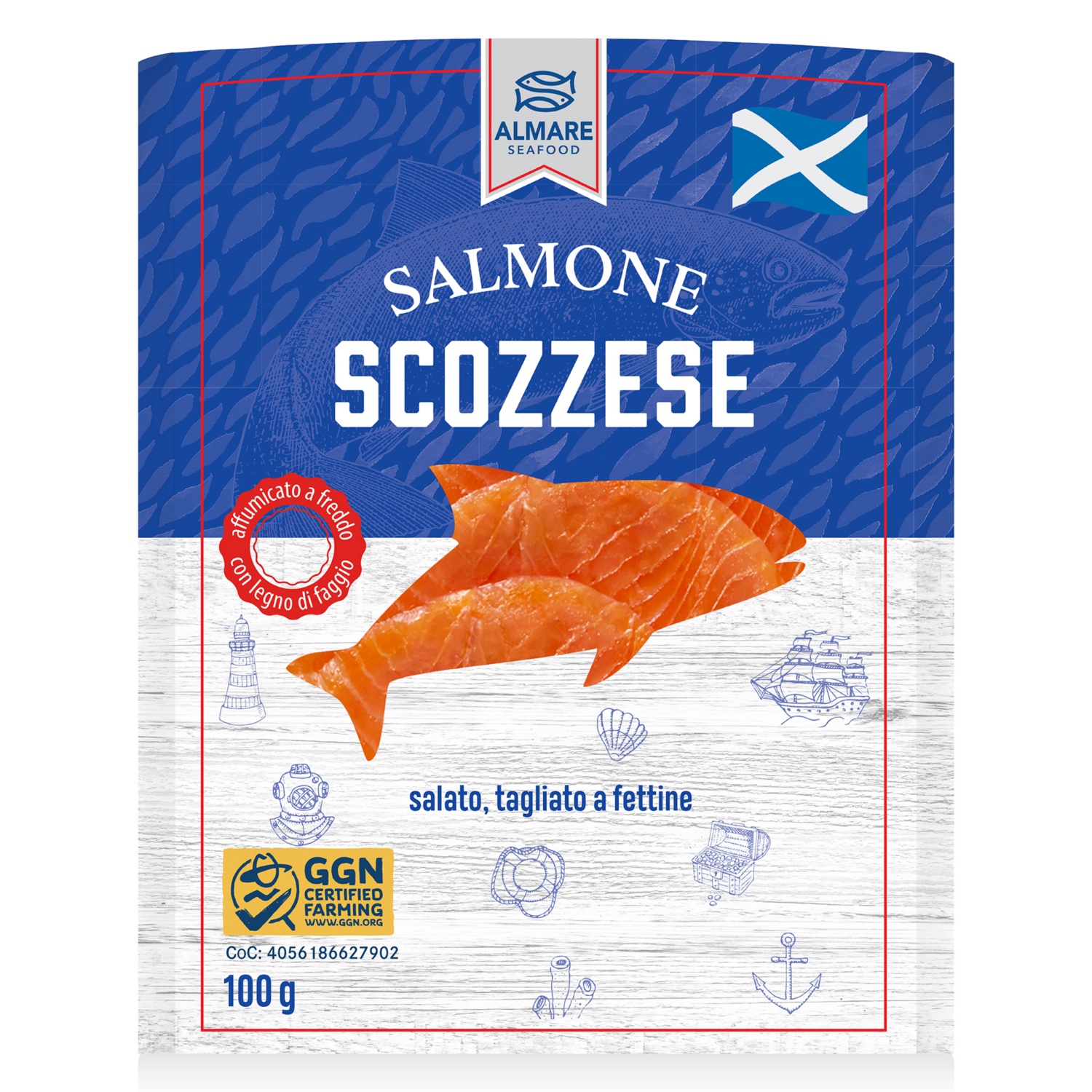 ALMARE SEAFOOD Skót füstölt lazac, 100 g