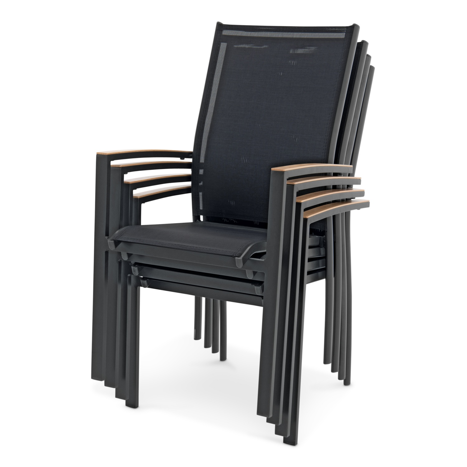 Alu-Stapelsessel Midi Holzoptik Set, 4-teilig