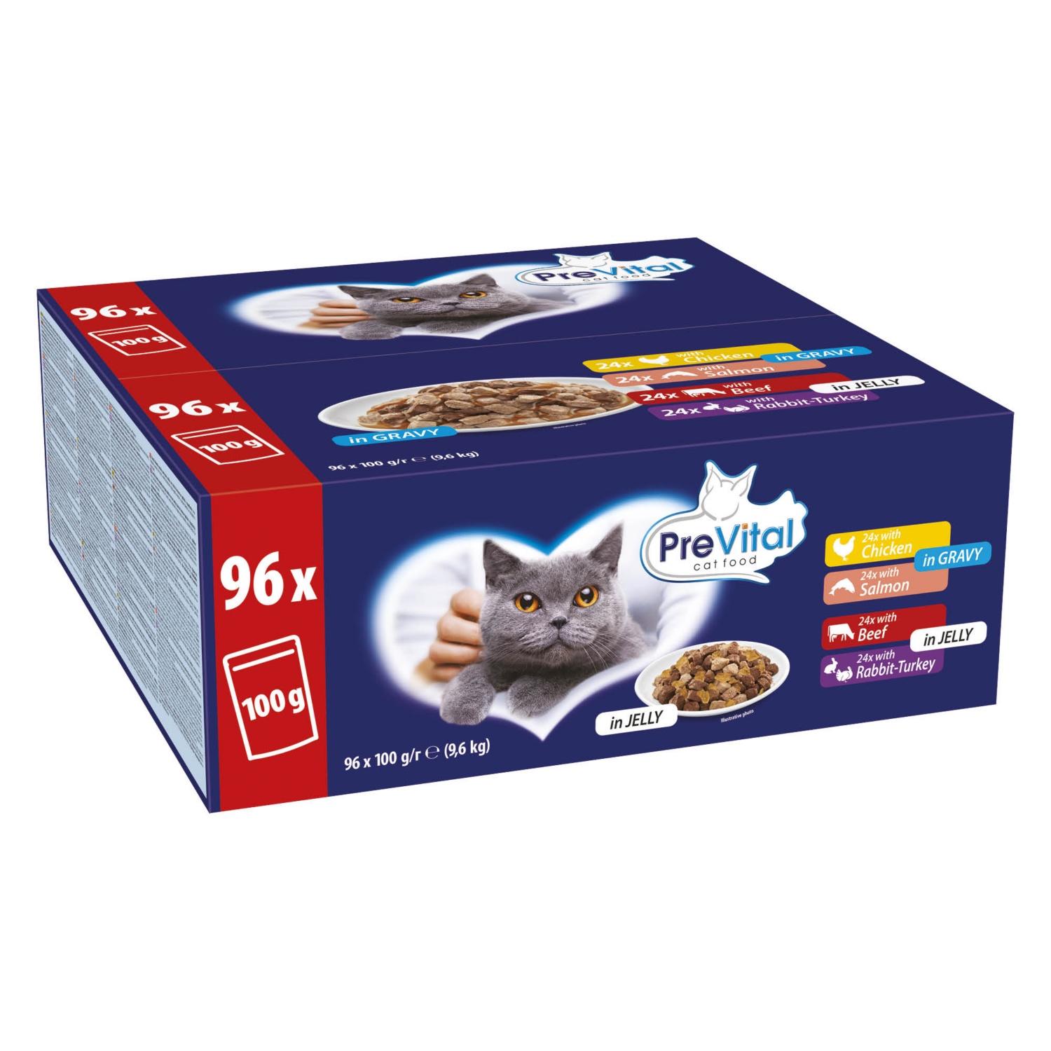PREVITAL CAT FOOD Macskaeledel, 96 tasak