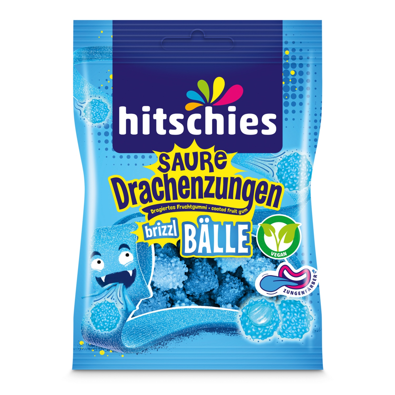 HITSCHIES Saure Drachenzungen Brizzl Bälle, Blau