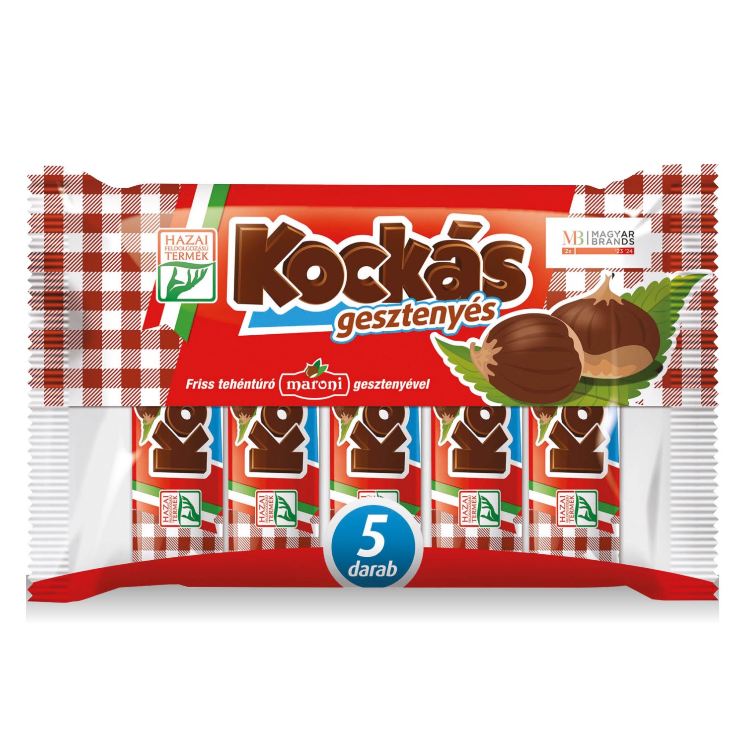 KOCKÁS NATÚR Gesztenyés túrórúd, 5 darab