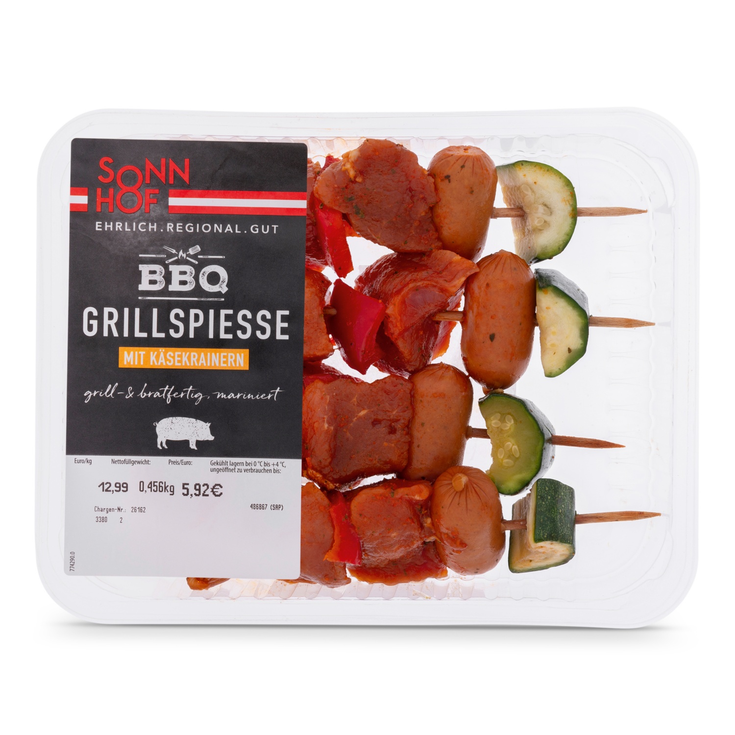 BBQ Grillspieße vom Schwein, Käsekrainer