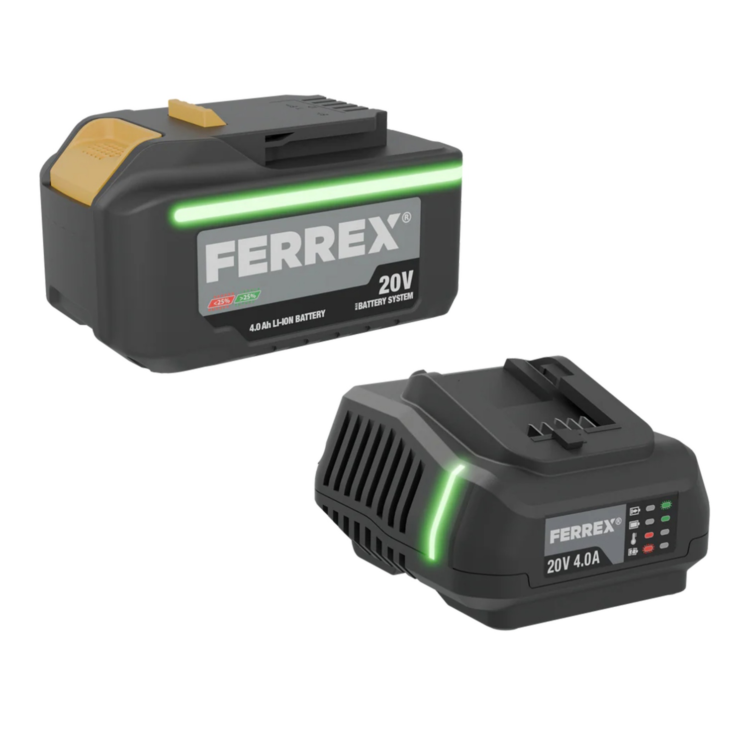 FERREX Starterset Batterie 4,0 Ah/4,0 Ah Charge