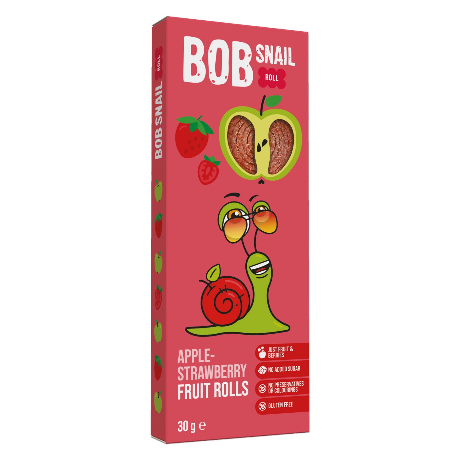 BOB SNAIL Gyümölcstekercs, alma-eper, 30 g