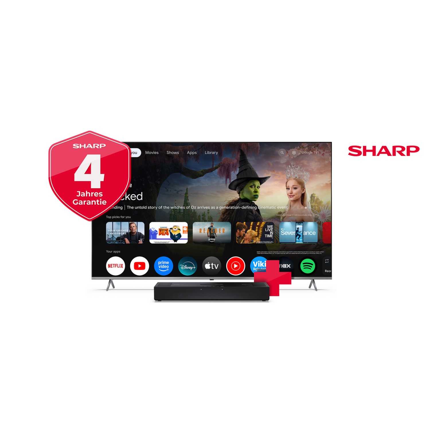 SHARP 65” (164 cm) 4K UHD QLED Mini Led 65JP7265E Google TV™ inkl. Soundbar HT-SB700