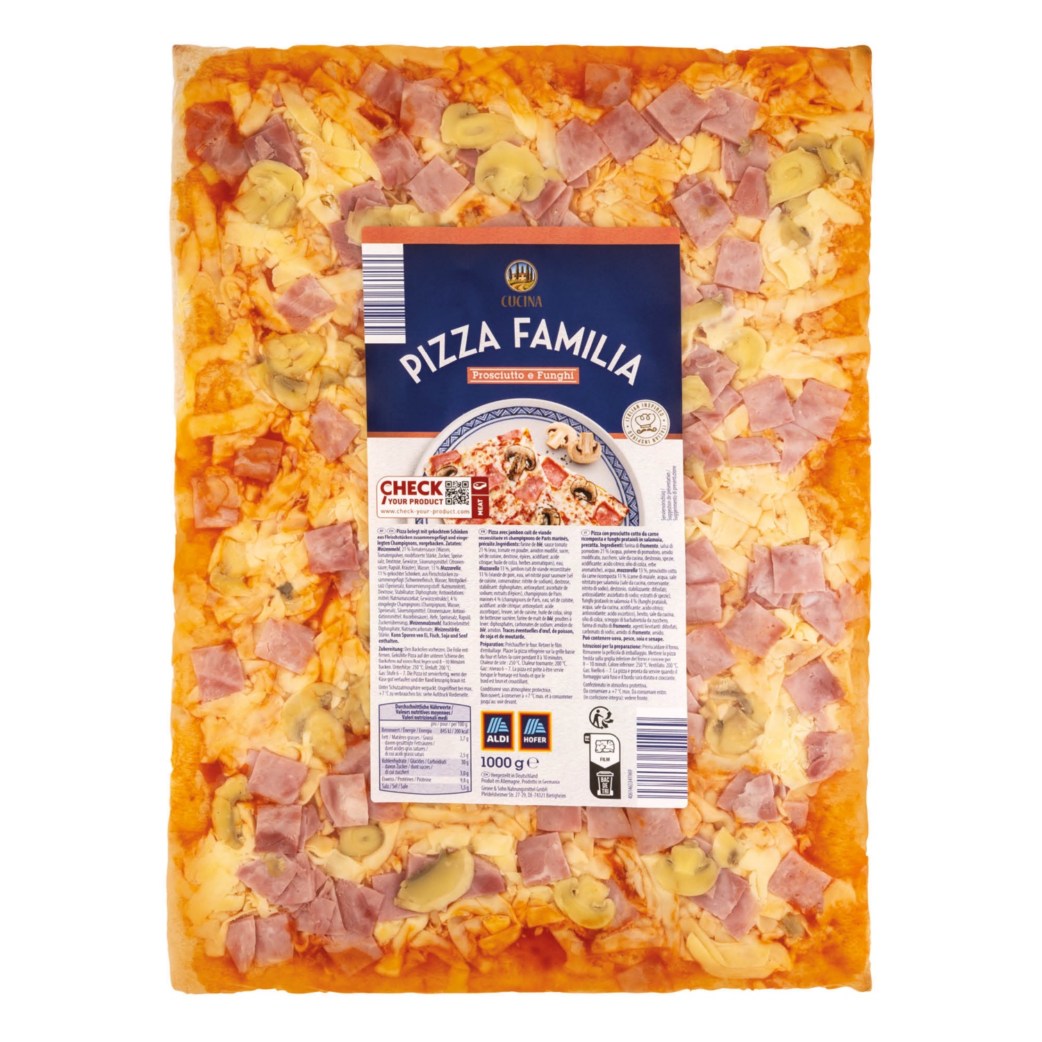 CUCINA XXL Pizza, Prosciutto e Funghi, 1 kg