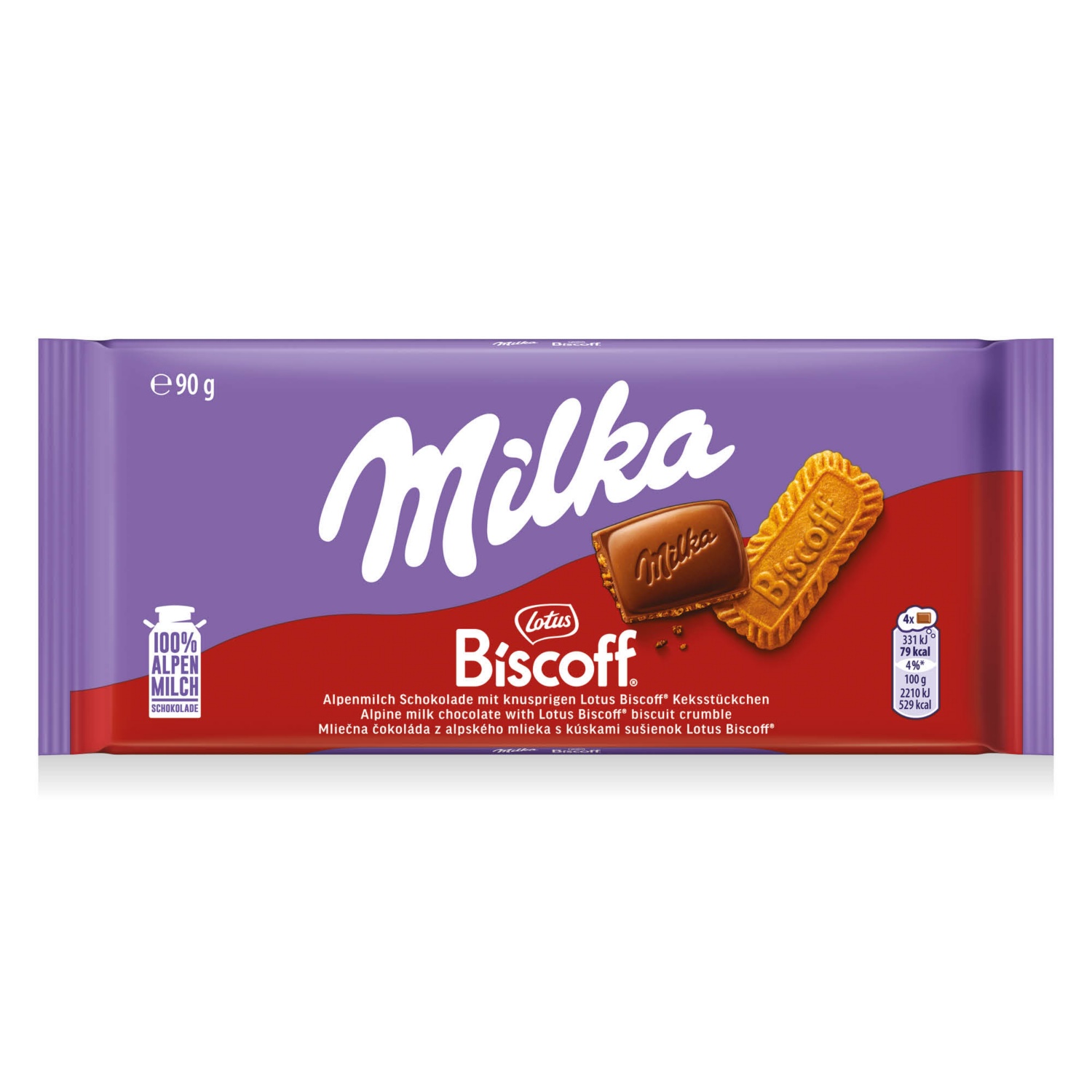 MILKA Táblás csokoládé, Biscoff, 90 g