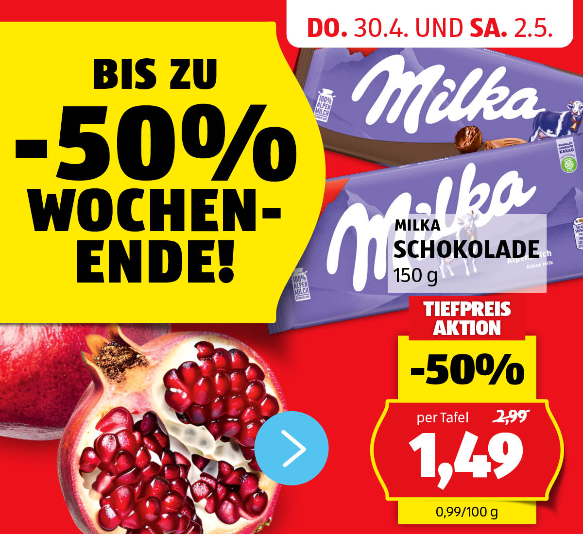 Aktionen: -50% Wochenende! – Angebote von 30.4. und 2.5.