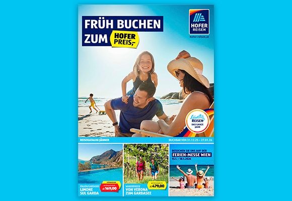 Das online HOFER REISEN Flugblatt mit Angeboten im Jänner