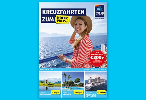 Das online HOFER REISEN Flugblatt mit Angeboten im April