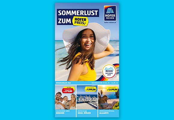 Das online HOFER REISEN Flugblatt mit Angeboten im Mai