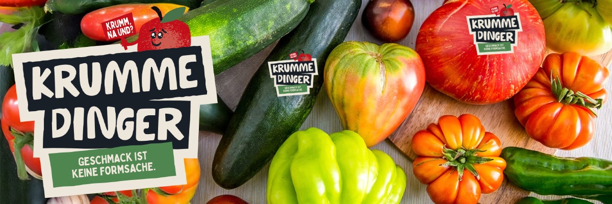 auch jenes Obst und Gemüse, welche optische Mängel aufweisen, ansonsten aber allen Qualitätskriterien entsprechen, unter dem Namen "Krumme Dinger".