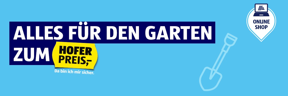 Alles für den Garten zum HOFER PREIS Online Shop Artikel auf hellblauem Hintergrund