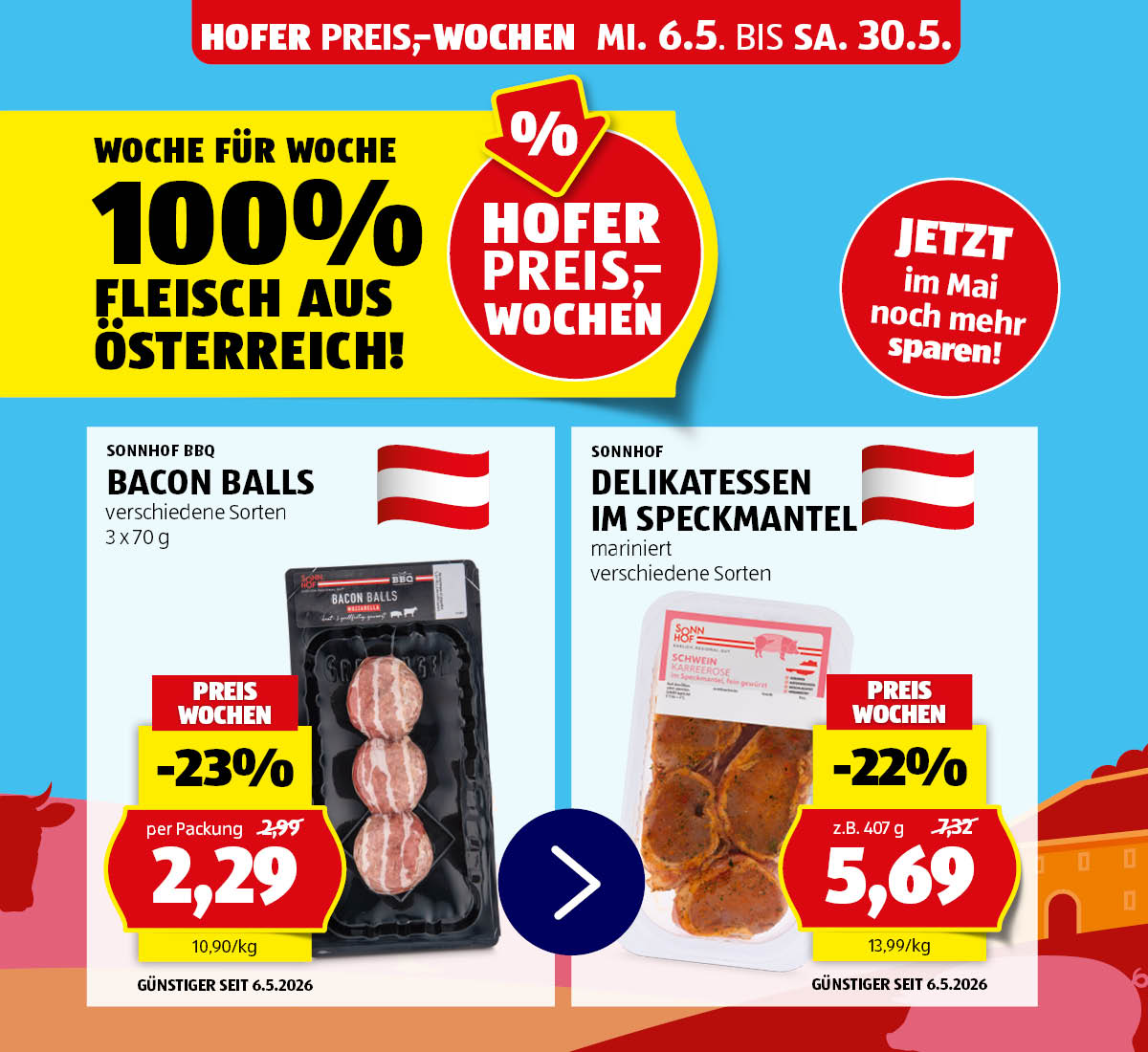 HOFER PREISWOCHEN - preisgesenkte Artikel Bacon Balls und Delikatessen im Speckmantel