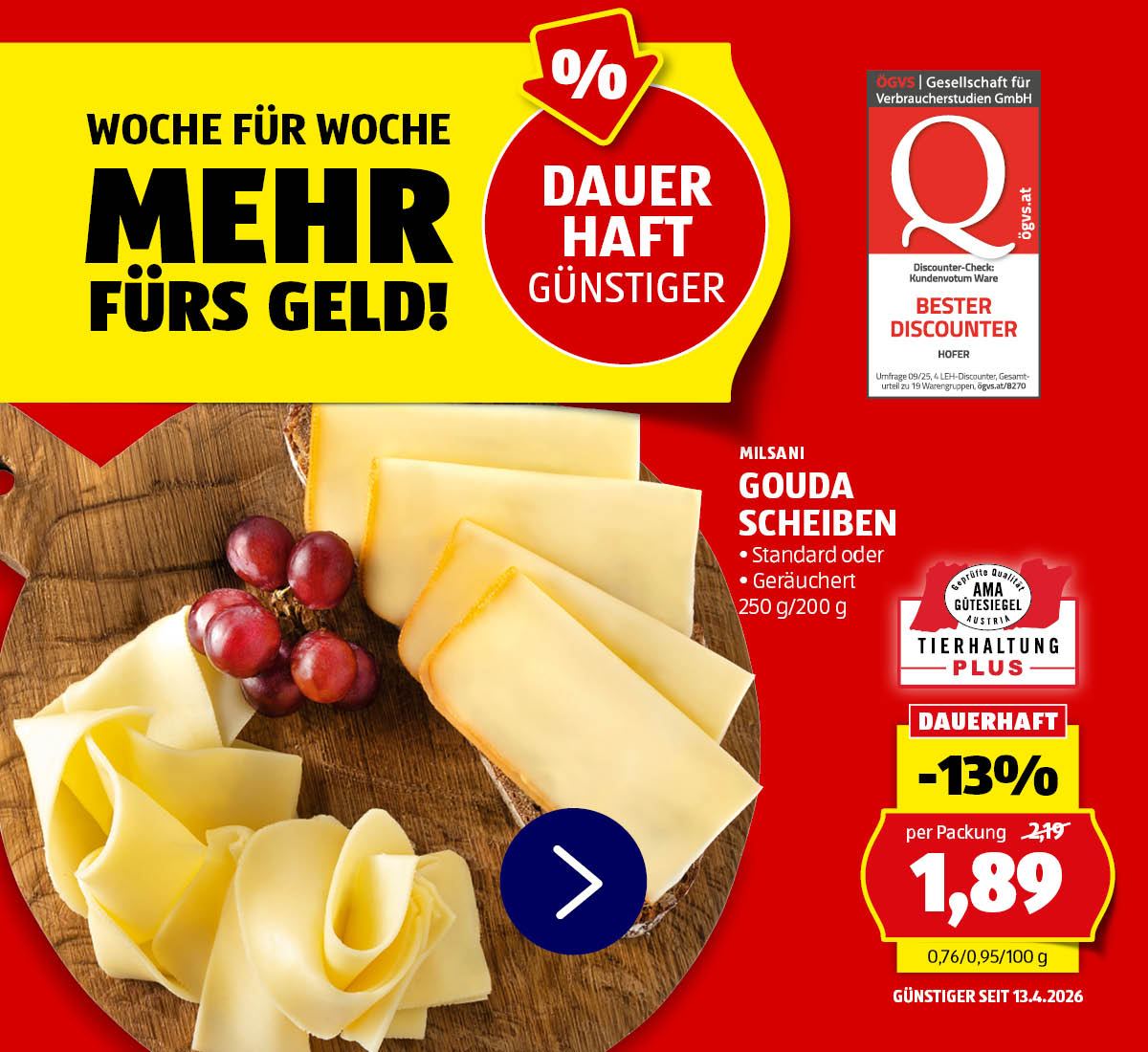 Dauerhaft günstiger - preisgesenkt Gouda Scheiben