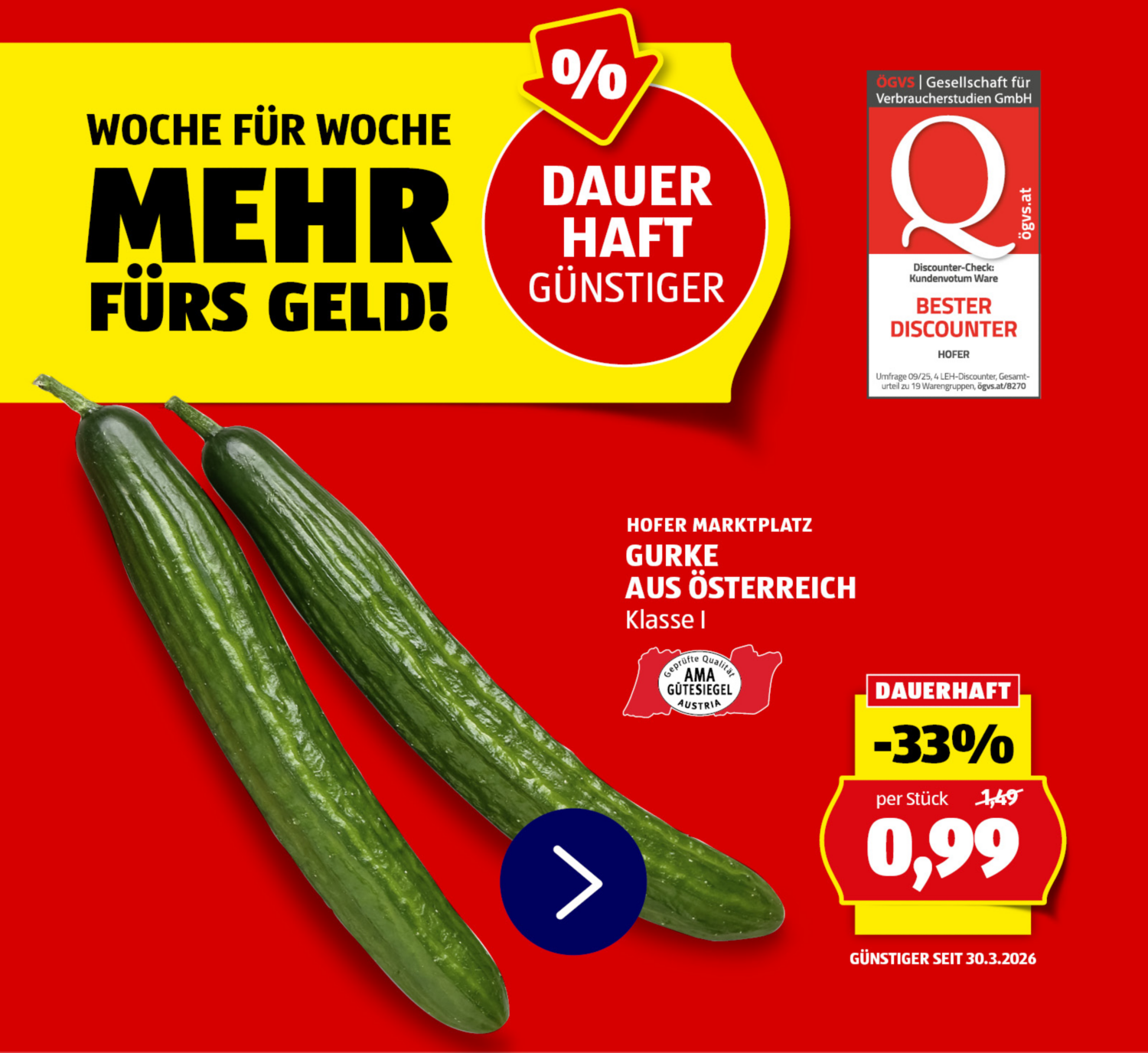 Dauerhaft günstiger - preisgesenkt Gurke aus Österreich