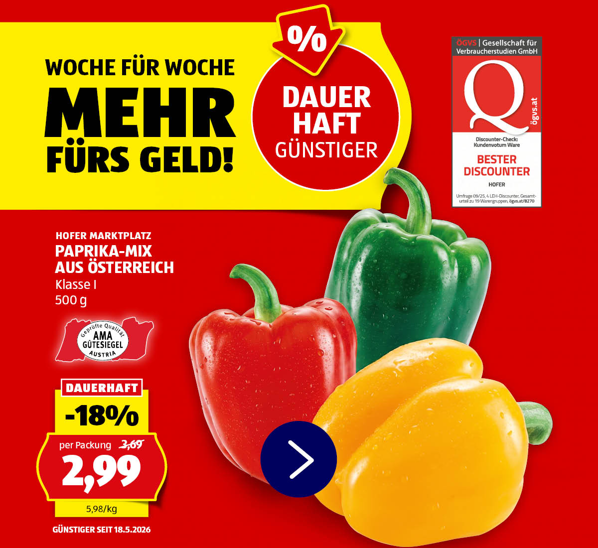 Dauerhaft günstiger - Paprika-Mix aus Österreich