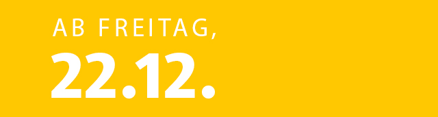 gelbe Kalenderkachel für Angebote ab Freitag, 22.12.2023.