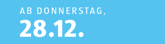 blaue Kalenderkachel für die Angebote ab Donnerstag, 28.12. 