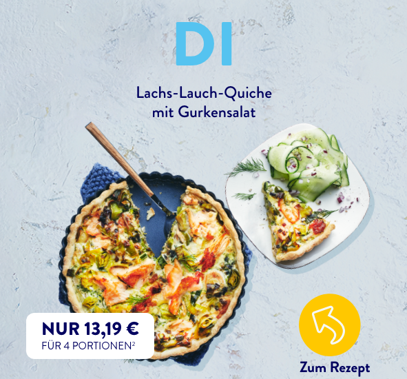 Zum Rezept Lachs-Lauch-Quiche mit Gurkensalat