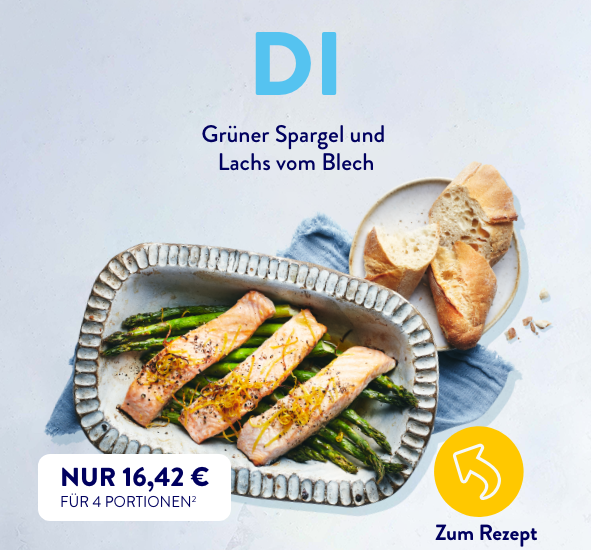 Zum Rezept Grüner Spargel und Lachs vom Blech