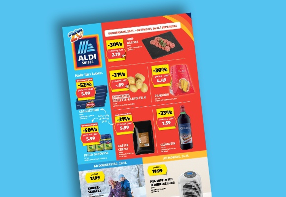 Das online ALDI SUISSE-Flugblatt wird auf einem Tablet betrachtet.