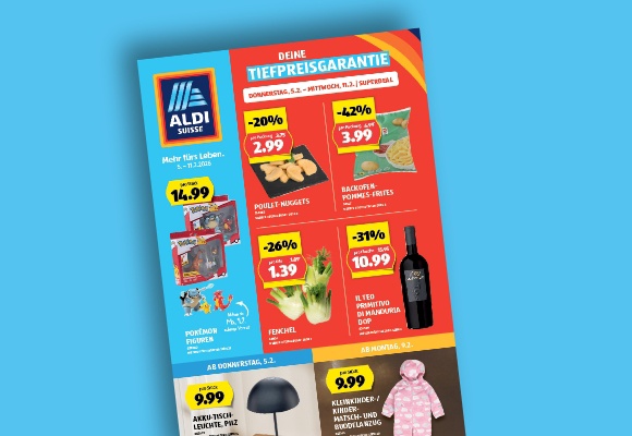 Das online ALDI SUISSE-Flugblatt wird auf einem Tablet betrachtet.