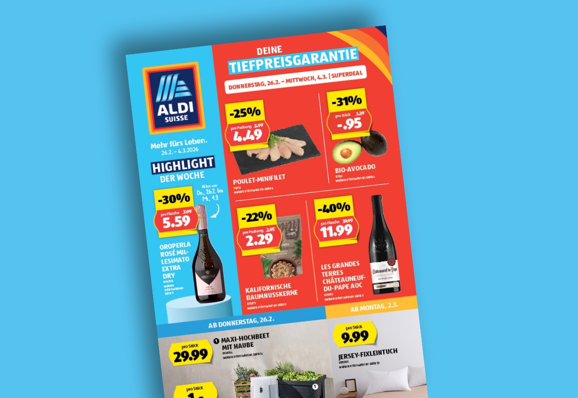 Das online ALDI SUISSE-Flugblatt wird auf einem Tablet betrachtet.