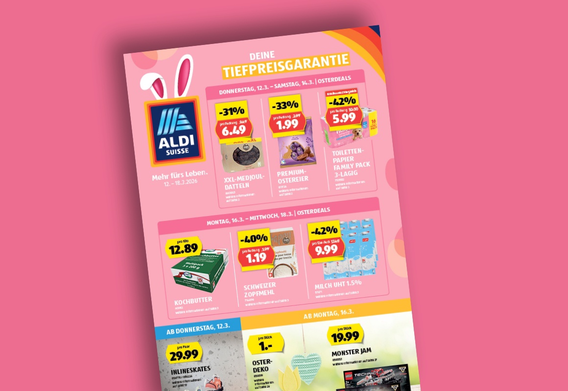 Das online ALDI SUISSE-Flugblatt wird auf einem Tablet betrachtet.