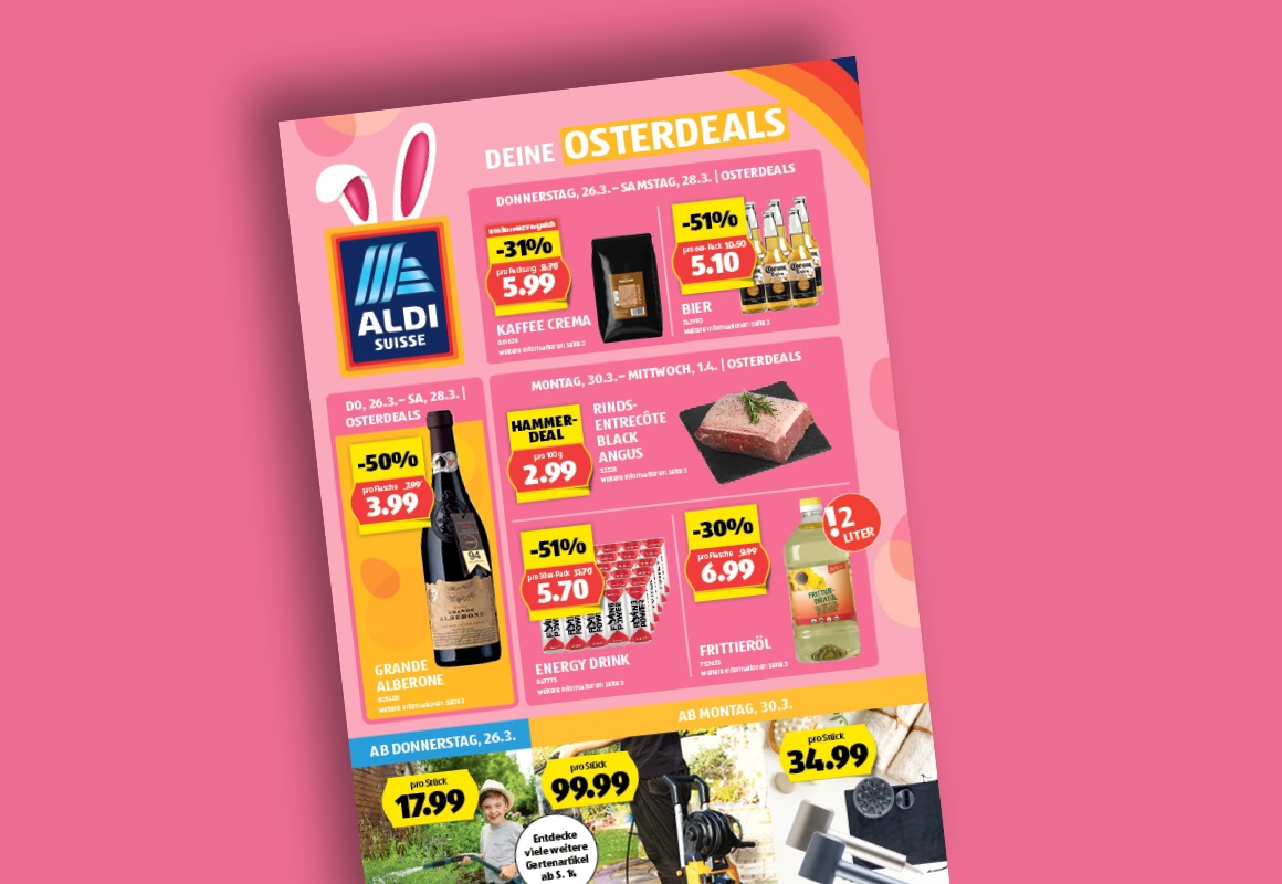 Das online ALDI SUISSE-Flugblatt wird auf einem Tablet betrachtet.