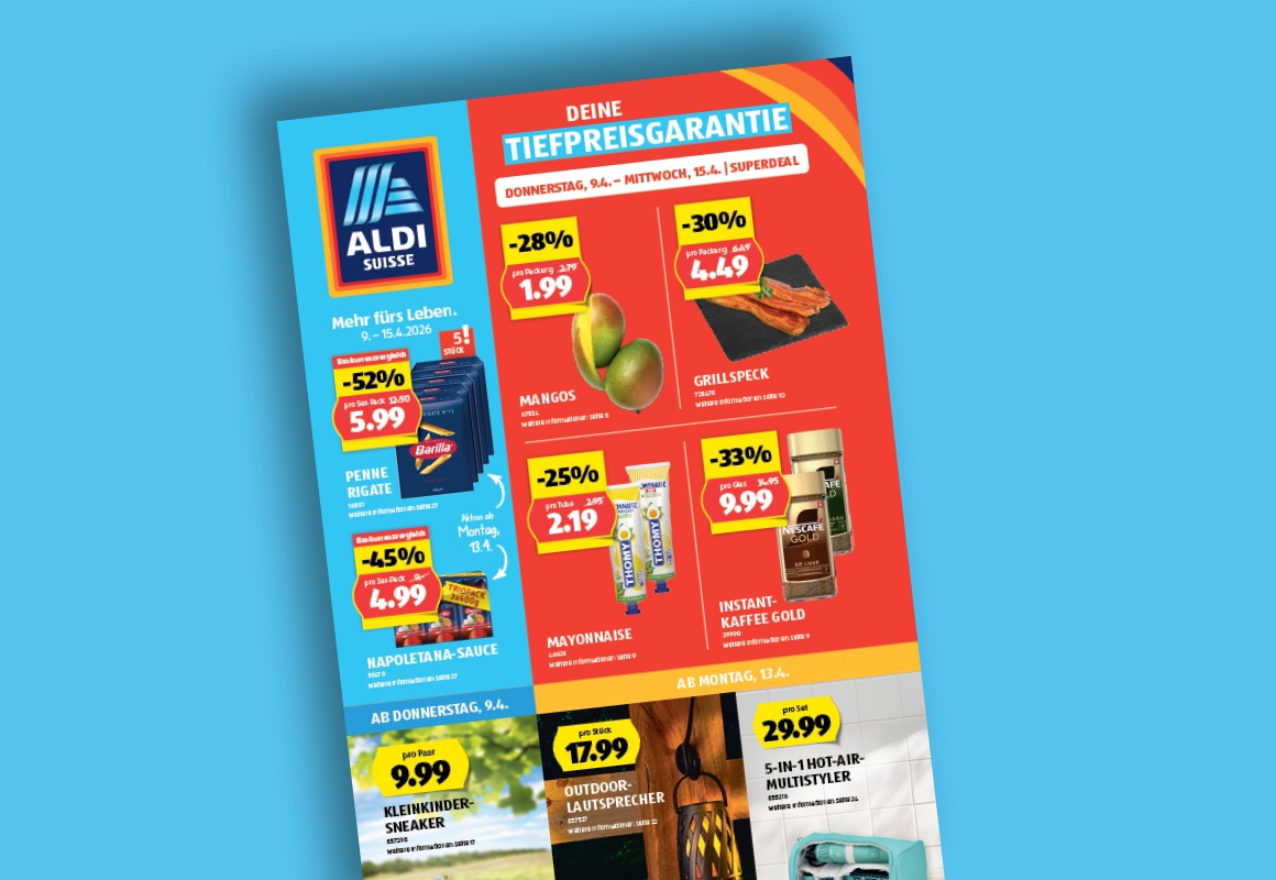 Das online ALDI SUISSE-Flugblatt wird auf einem Tablet betrachtet.