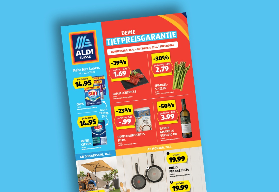 Das online ALDI SUISSE-Flugblatt wird auf einem Tablet betrachtet.