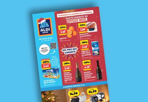 Le prospectus ALDI SUISSE en ligne est consulté sur une tablette.