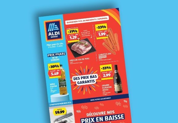 Le prospectus ALDI SUISSE en ligne est consulté sur une tablette.