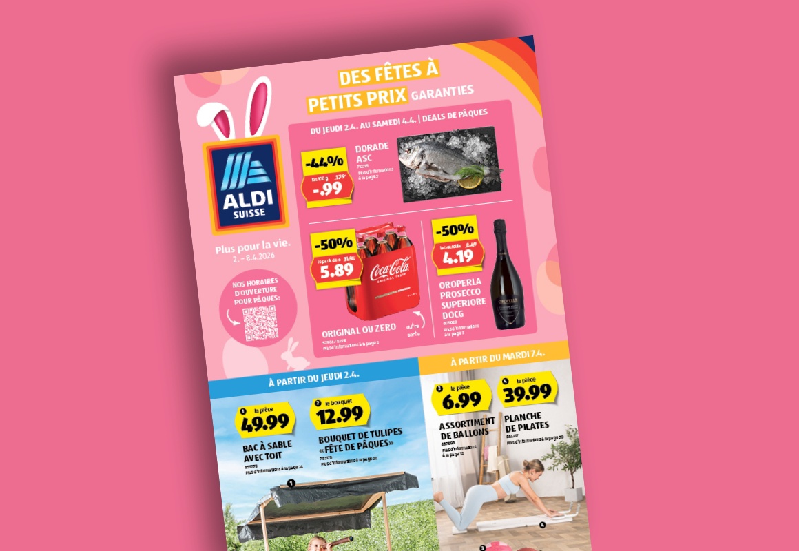 Le prospectus ALDI SUISSE en ligne est consulté sur une tablette.