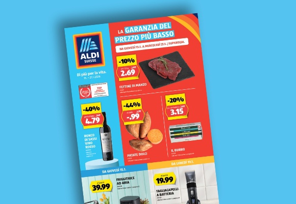 Il volantino ALDI SUISSE online viene visualizzato su un tablet.