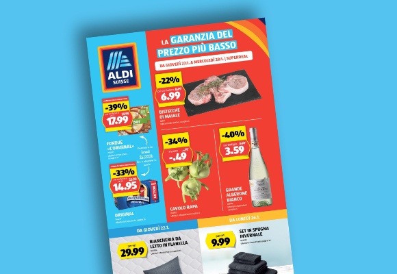 Il volantino ALDI SUISSE online viene visualizzato su un tablet.