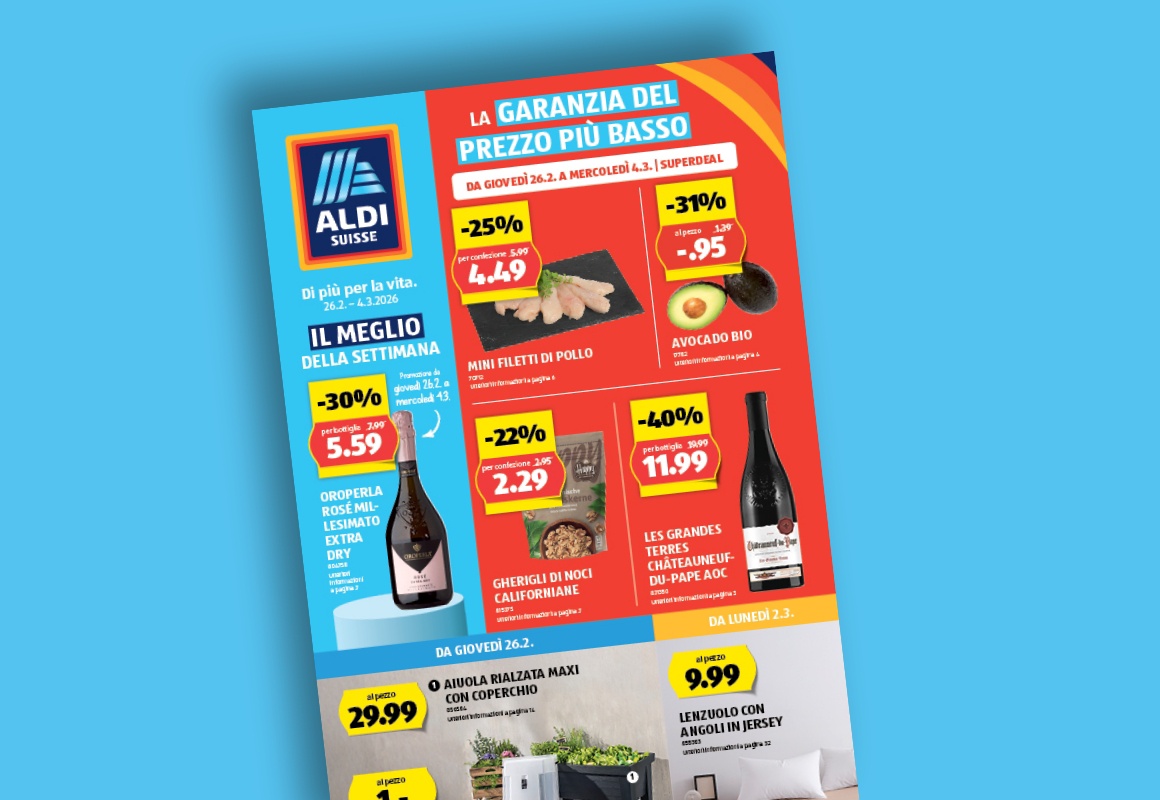 Il volantino ALDI SUISSE online viene visualizzato su un tablet.