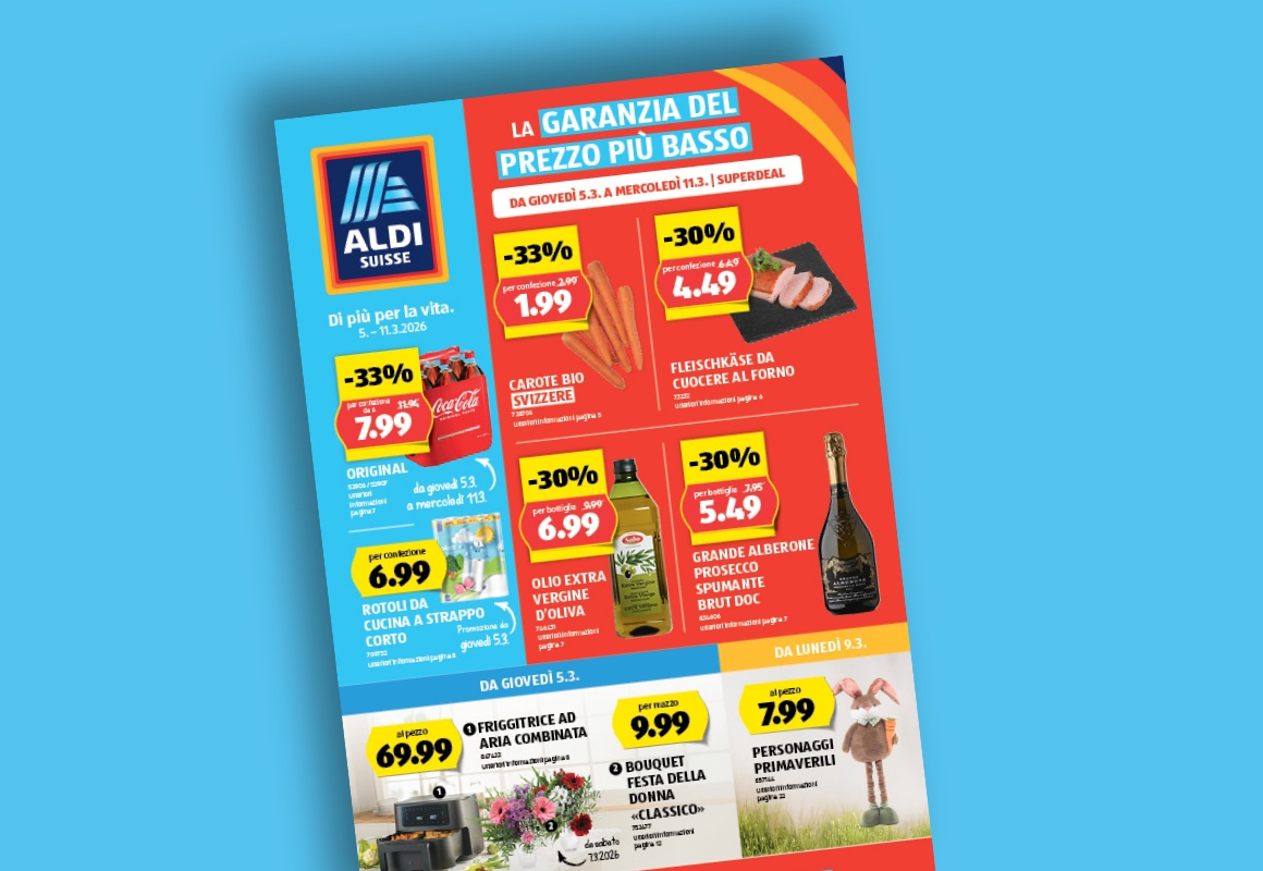 Il volantino ALDI SUISSE online viene visualizzato su un tablet.