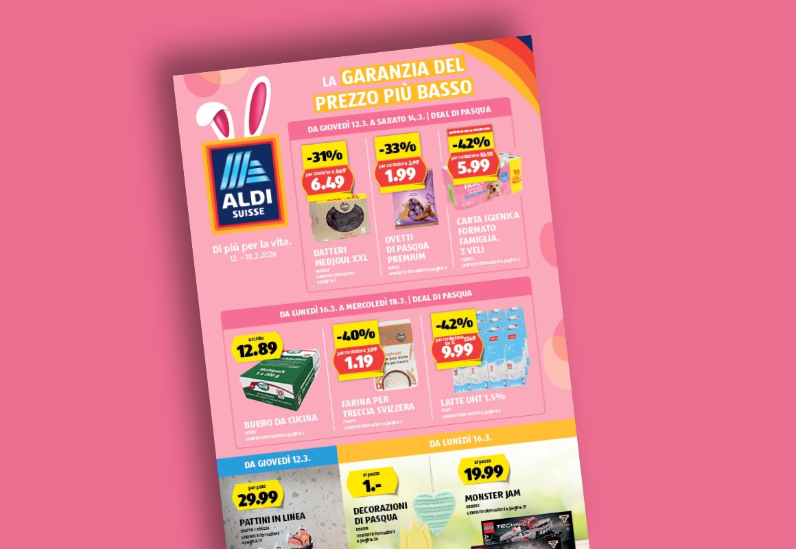 Il volantino ALDI SUISSE online viene visualizzato su un tablet.