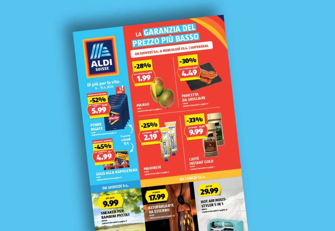 Il volantino ALDI SUISSE online viene visualizzato su un tablet.